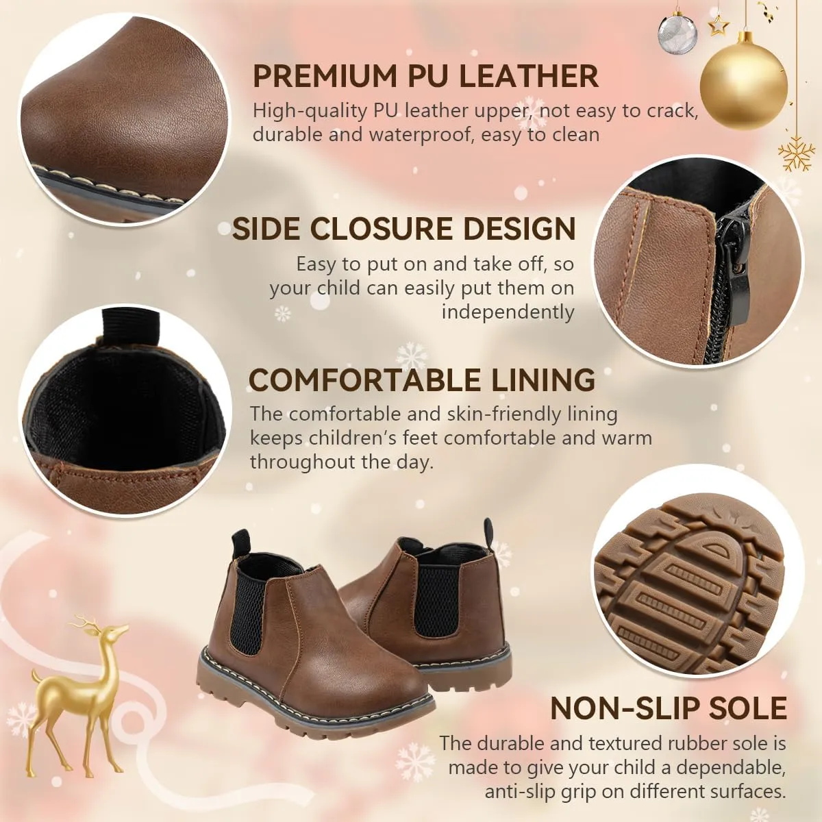 Sonsage Boy Girl Ankle Boots Waterproof Non-Slip Leather Chelsea Boots Little Kids Toddler Snow Winter Combat Ankle Work Booties Size US 5.5-9.5