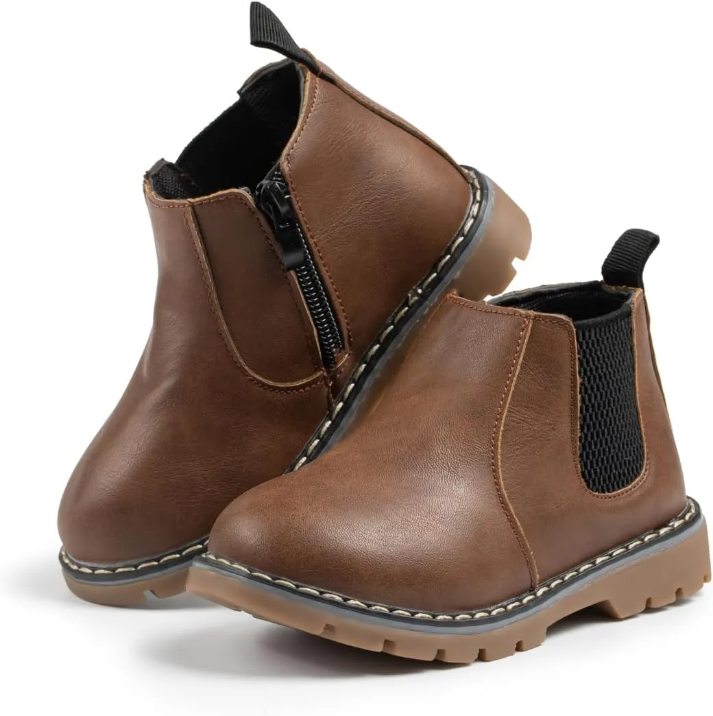 Sonsage Boy Girl Ankle Boots Waterproof Non-Slip Leather Chelsea Boots Little Kids Toddler Snow Winter Combat Ankle Work Booties Size US 5.5-9.5