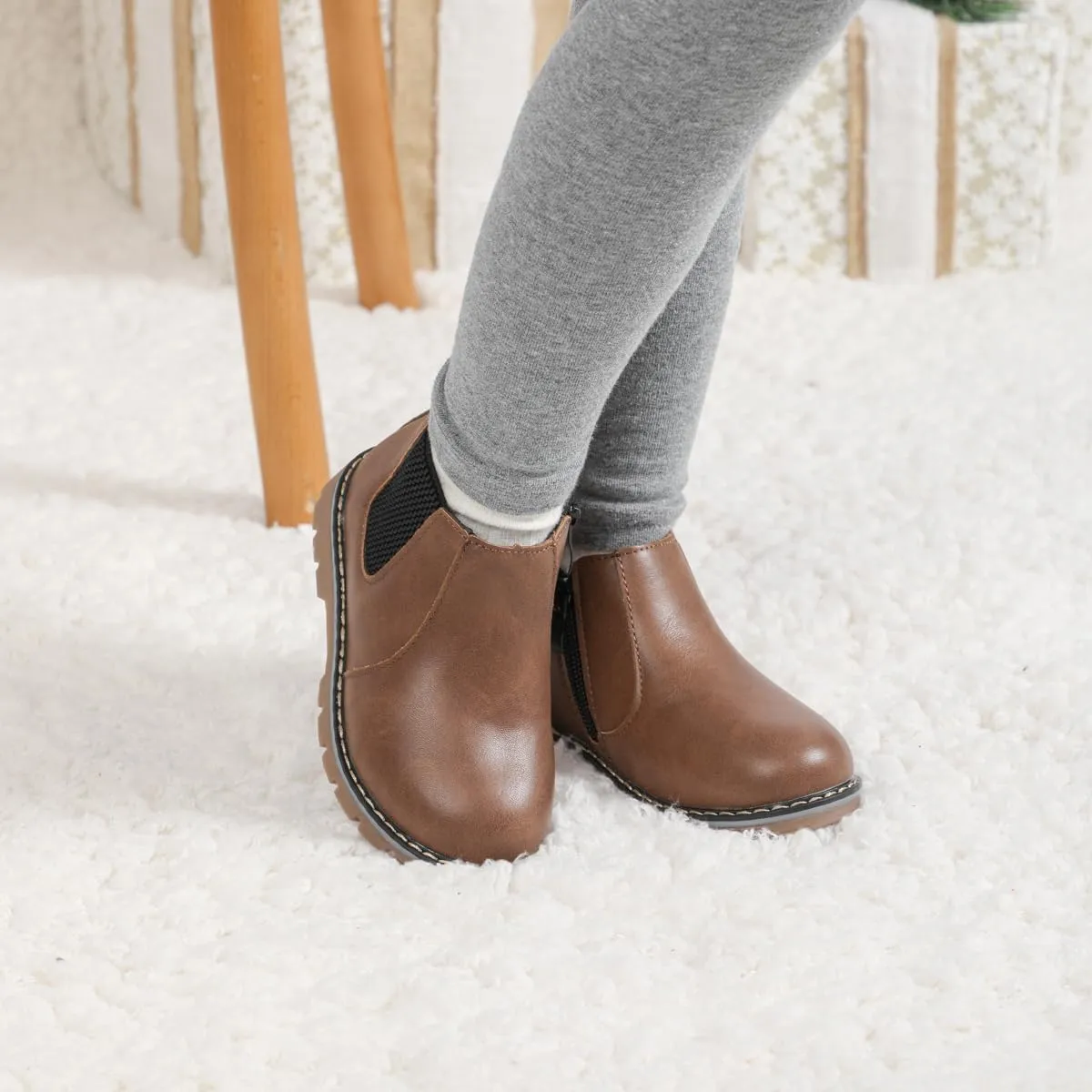 Sonsage Boy Girl Ankle Boots Waterproof Non-Slip Leather Chelsea Boots Little Kids Toddler Snow Winter Combat Ankle Work Booties Size US 5.5-9.5