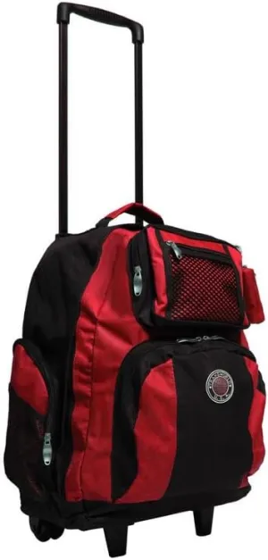 Southwestern Style 22-Inch Carry-On Rolling Backpack - Black Red - Durable Polyester, Front Organizer, in-Line Skate Wheels, Retractable Handle, Padded Shoulder Straps