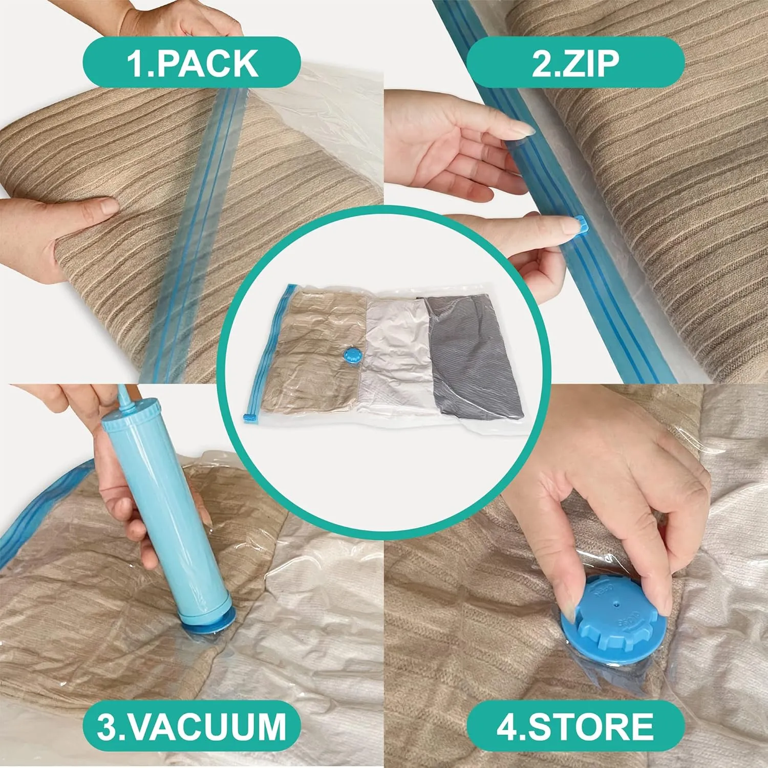 Space Saver Vacuum Storage Bags, 8 Jumbo Vacuum Sealer Bags with Pump, Storage Vacuum Sealed Bags for Clothing, Comforters, Blanket Storage, Bedding