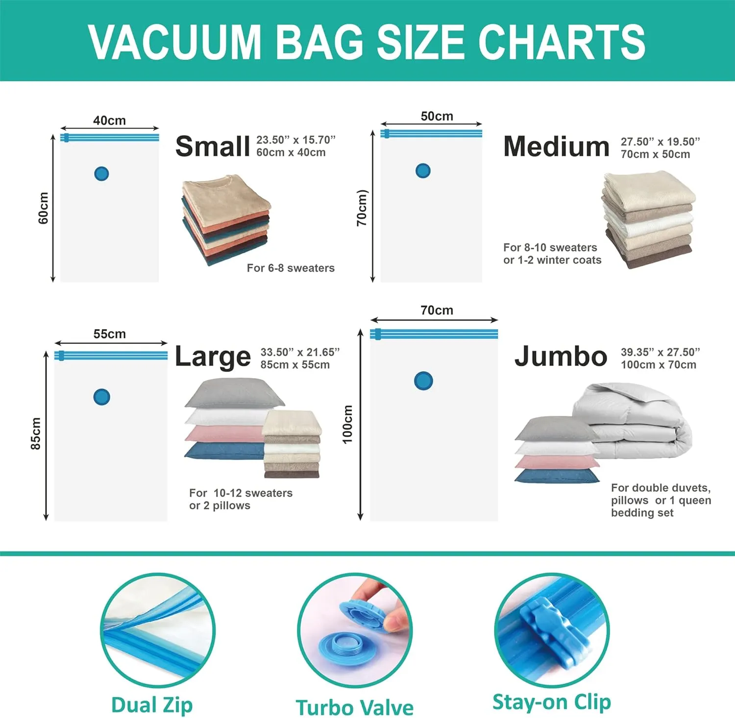 Space Saver Vacuum Storage Bags, 8 Jumbo Vacuum Sealer Bags with Pump, Storage Vacuum Sealed Bags for Clothing, Comforters, Blanket Storage, Bedding