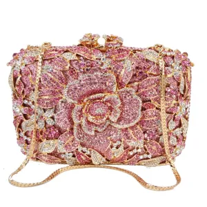 Sparkling Flower Clutch Gold Pink Purse For Wedding