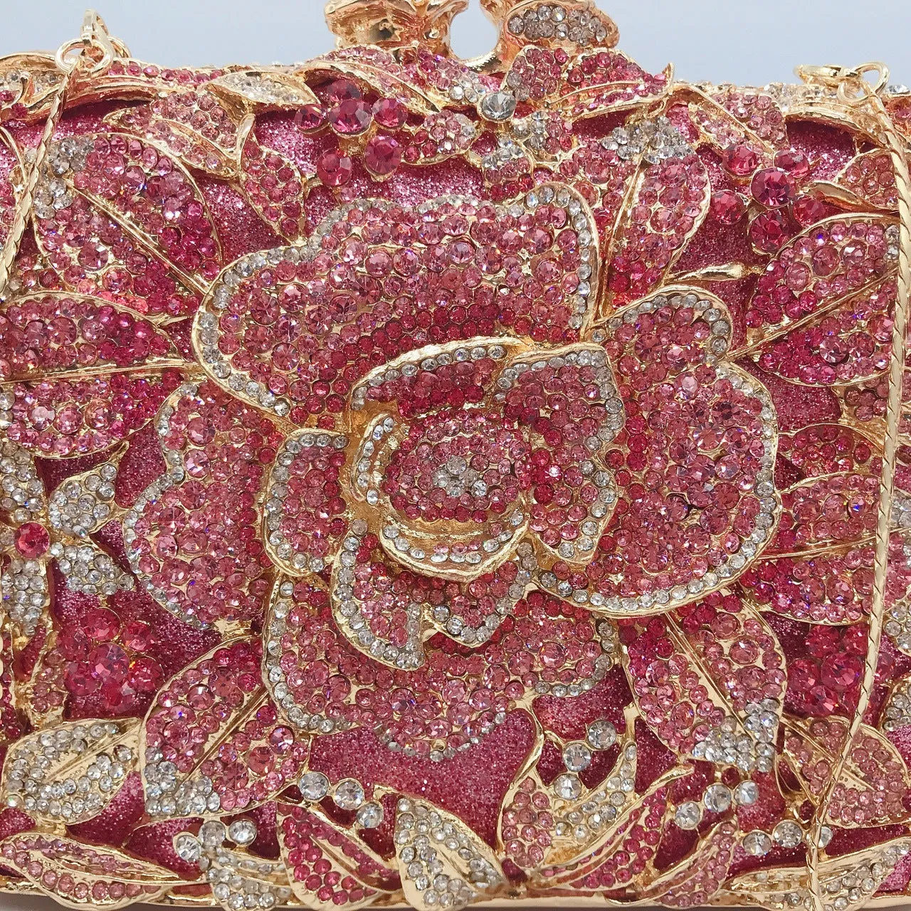 Sparkling Flower Clutch Gold Pink Purse For Wedding