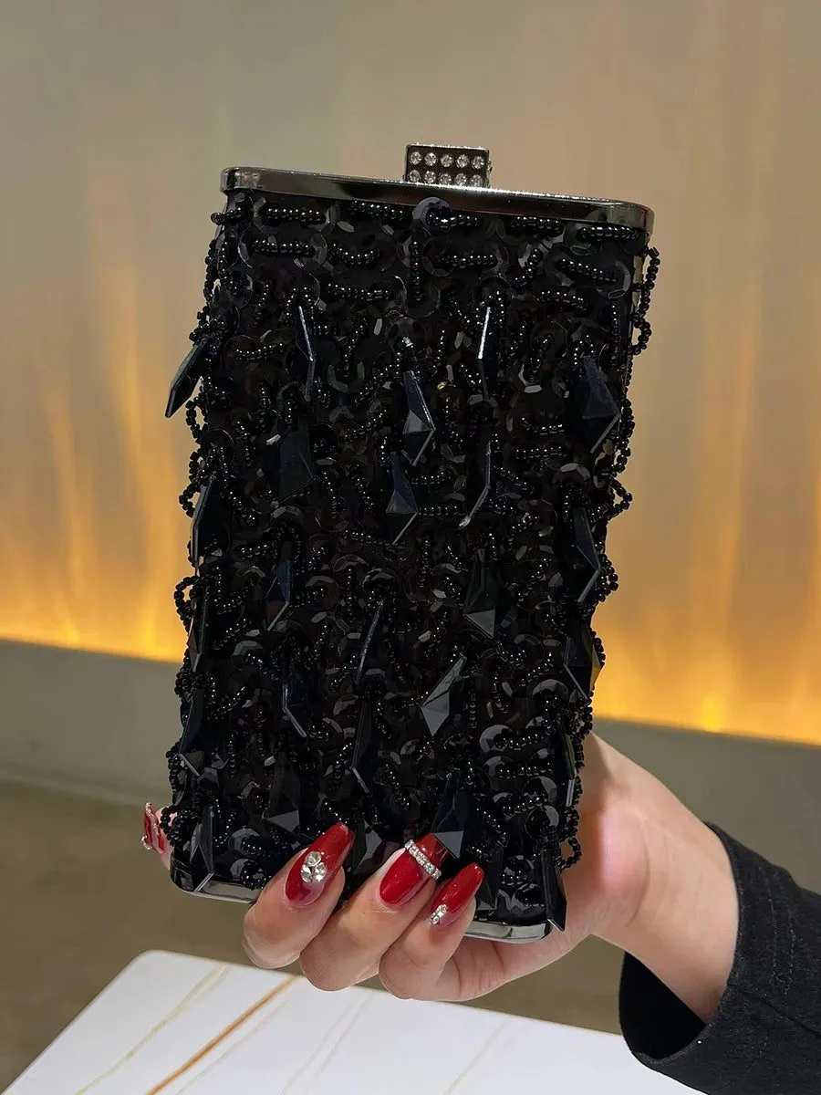 Sparkly Black Silver Crystal Evening Clutch