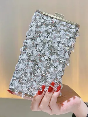 Sparkly Black Silver Crystal Evening Clutch