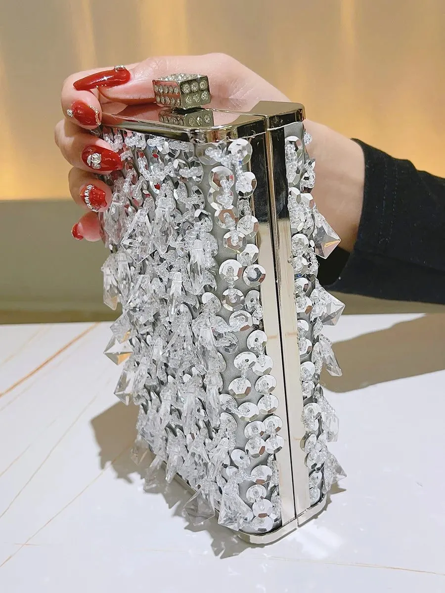 Sparkly Black Silver Crystal Evening Clutch