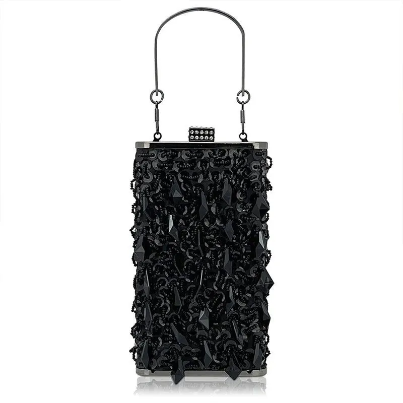 Sparkly Black Silver Crystal Evening Clutch