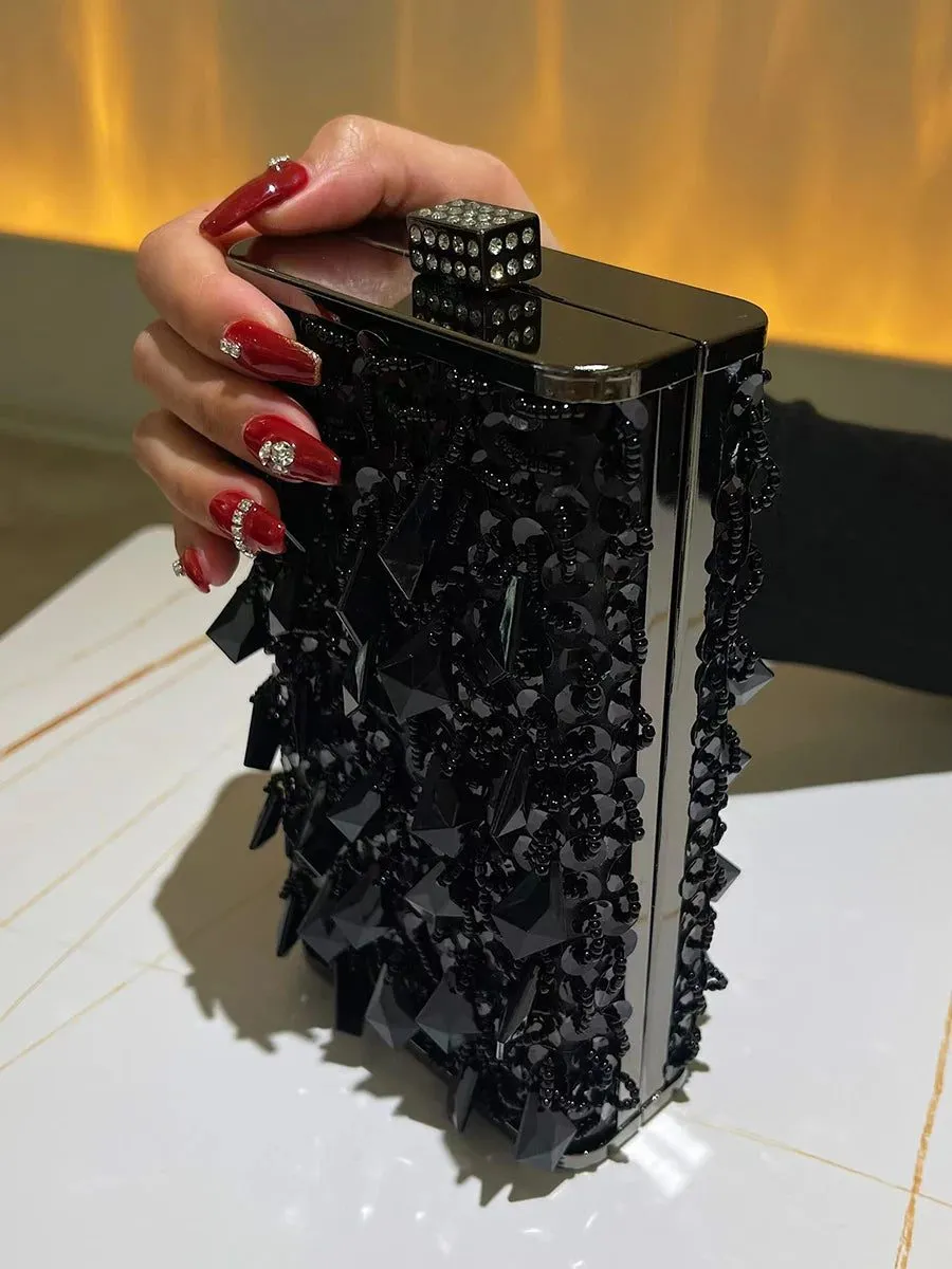 Sparkly Black Silver Crystal Evening Clutch