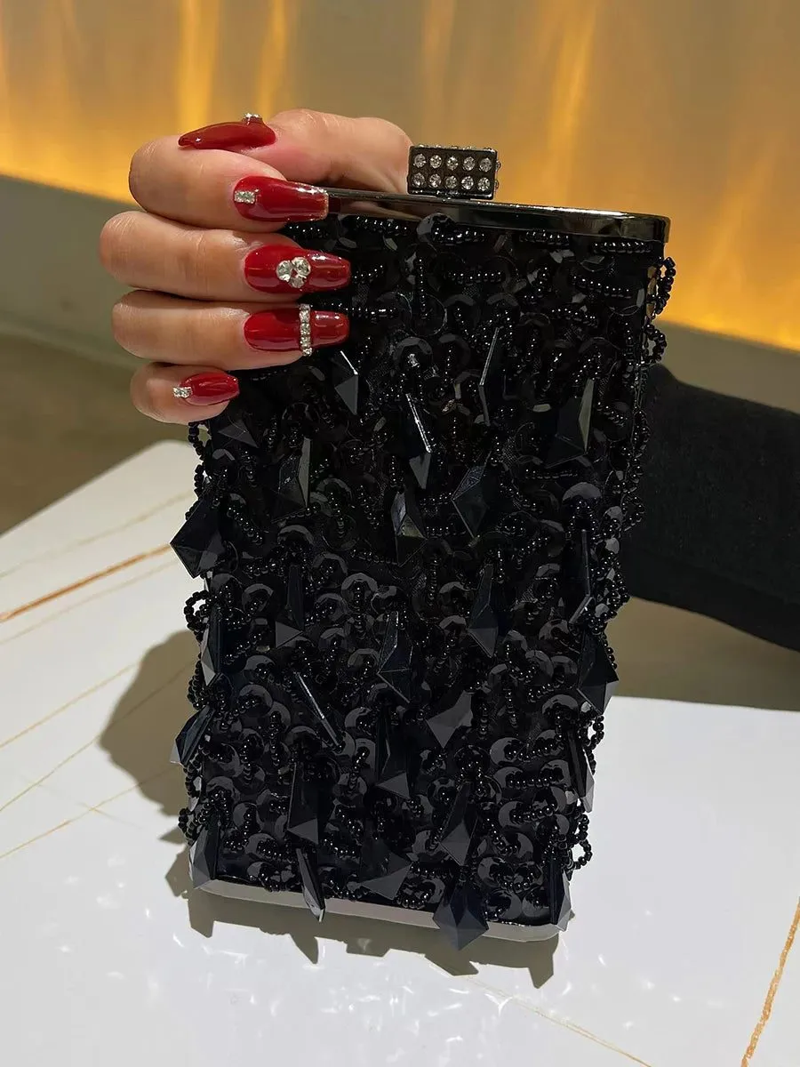 Sparkly Black Silver Crystal Evening Clutch