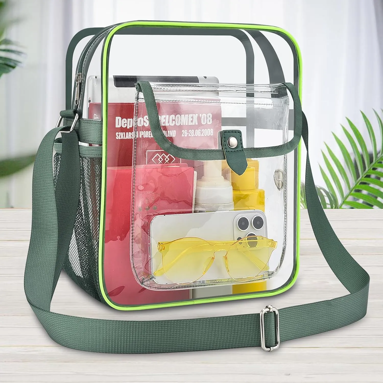 SPODEARS Clear Crossbody Bag for Stadium Events & Concerts - Adjustable Shoulder Strap Purse with 1 Bottle Holder