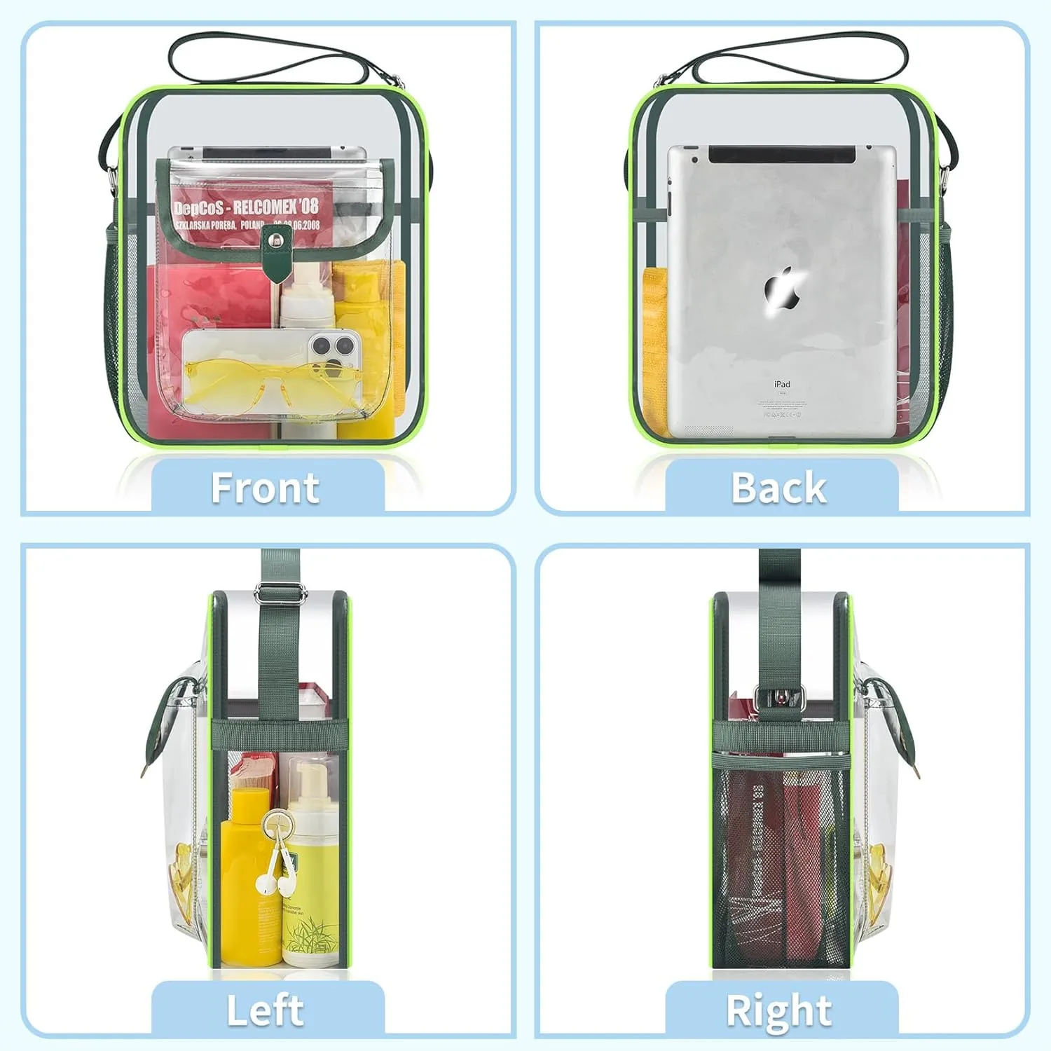SPODEARS Clear Crossbody Bag for Stadium Events & Concerts - Adjustable Shoulder Strap Purse with 1 Bottle Holder