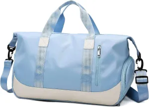 Sports Duffel Bags for Women and Men Portable gym bag with Wet Pocket & Separate Shoes Compartment Short Travel Organizer Tote Shoulder Bag (Sky Blue)