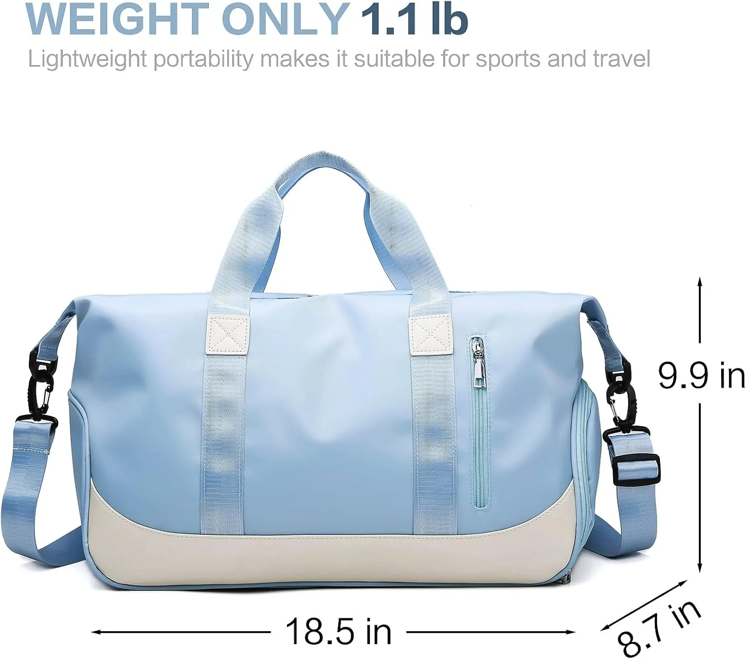Sports Duffel Bags for Women and Men Portable gym bag with Wet Pocket & Separate Shoes Compartment Short Travel Organizer Tote Shoulder Bag (Sky Blue)