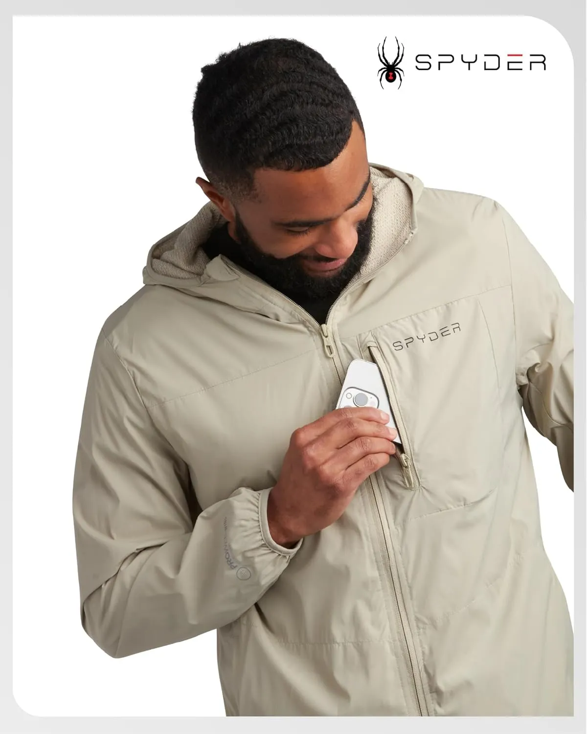 Spyder Mens Windbreaker Jacket - Lightweight Wind & Water Resistant Rain Coat for Men, Hooded Rain Jacket Men for Travel Golf