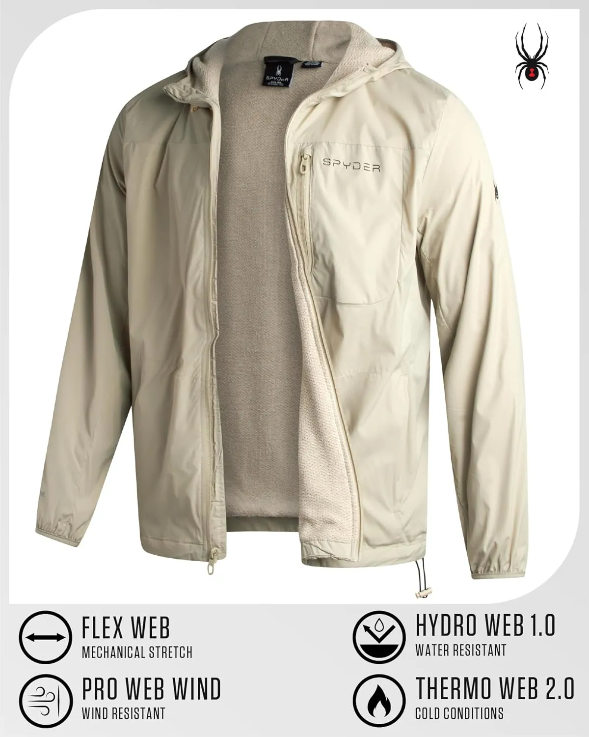 Spyder Mens Windbreaker Jacket - Lightweight Wind & Water Resistant Rain Coat for Men, Hooded Rain Jacket Men for Travel Golf