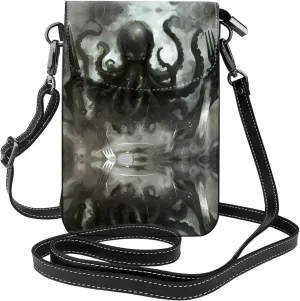 Squid with knife and fork Printing Leather Crossbody Flap Phone Bag - Versatile Gift for Women Walking, Camping, Shopping, and Travel