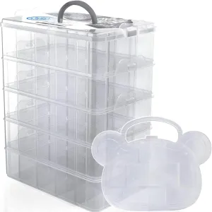 Stackable Organizer and Storage Container (White)  Free Case | Be Clutter-Free, Be Happy! 5 Layers w/Handle -Perfect Solution for Kids Toys, Art Crafts, Jewelry, School & Office Supplies