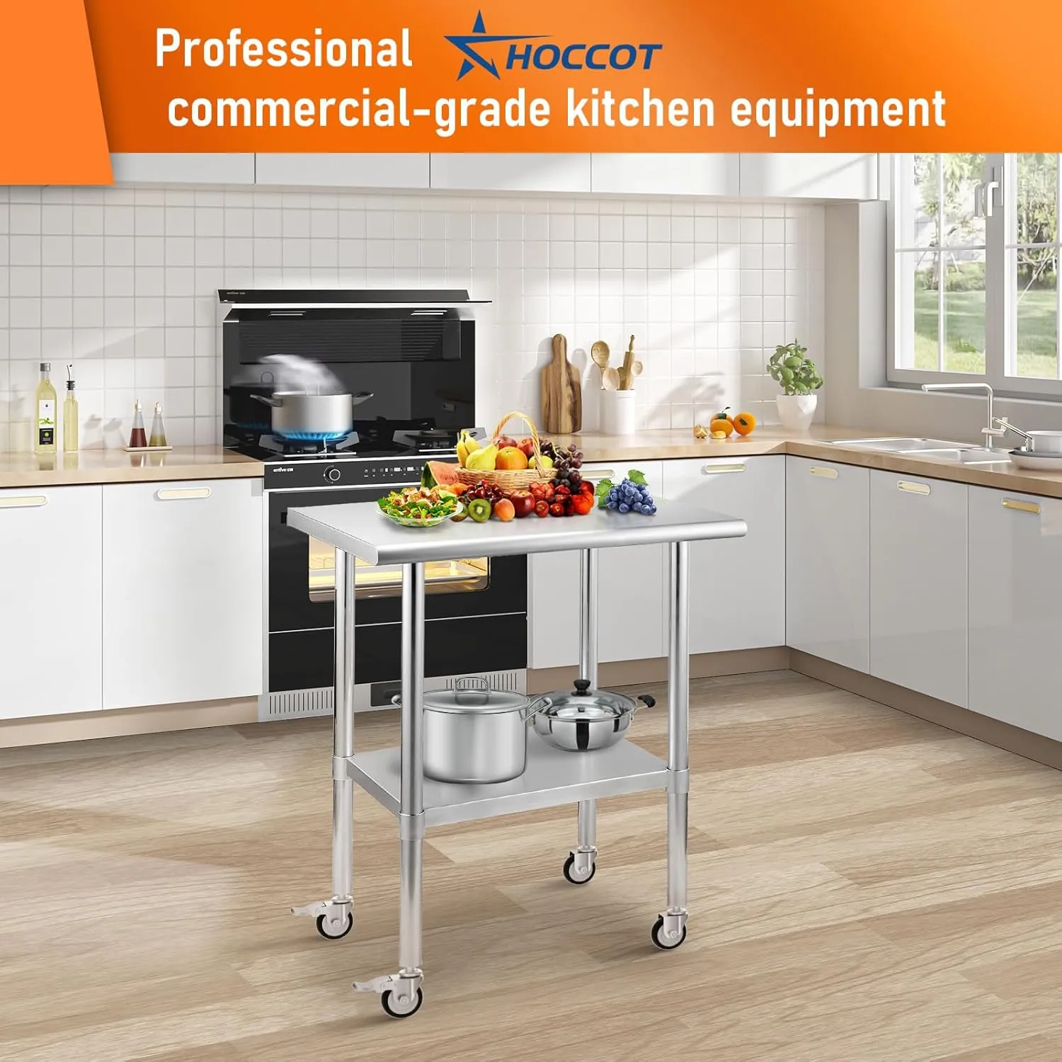 Stainless Steel Table with Wheels 24" x 30" Utility Worktable with Adjustable Undershelf for Commercial Kitchen, Garage, Restaurant