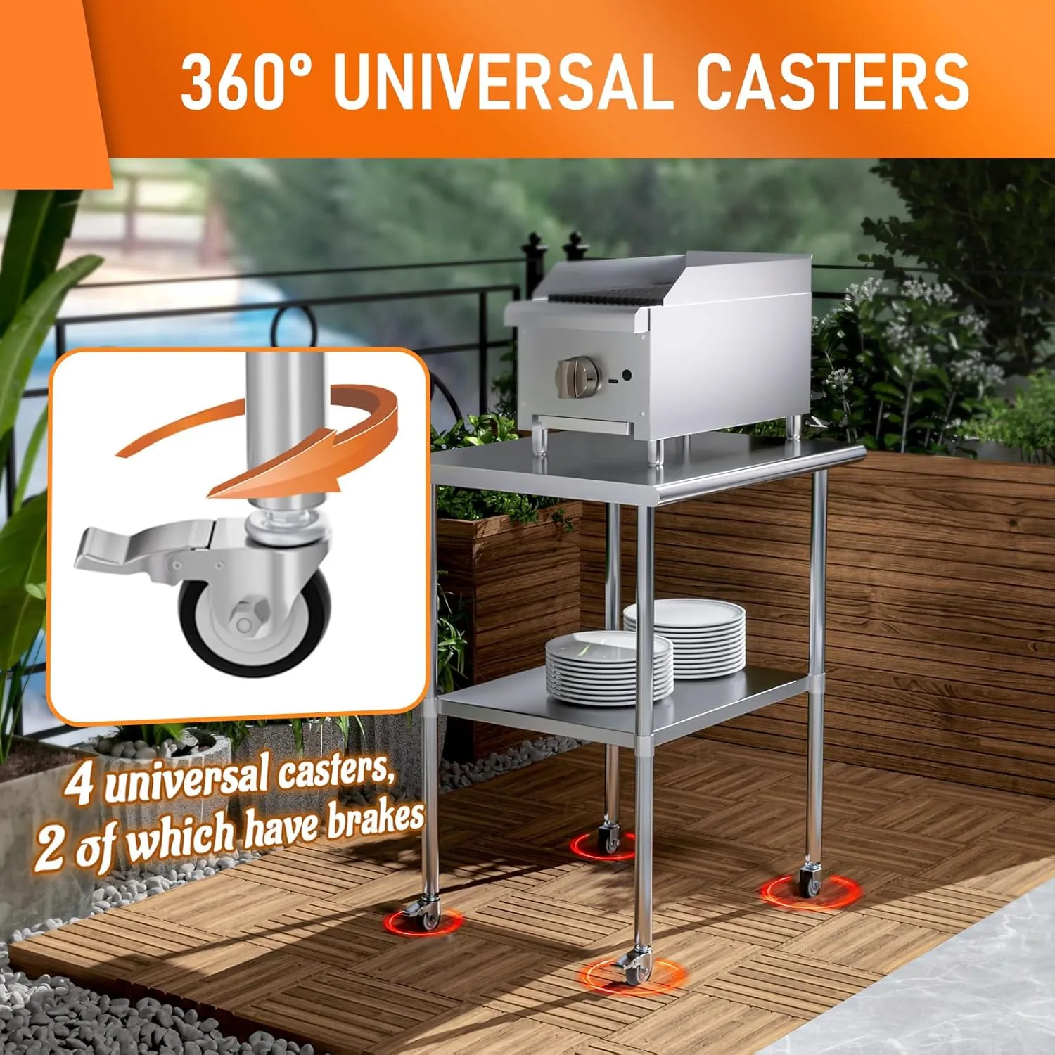 Stainless Steel Table with Wheels 24" x 30" Utility Worktable with Adjustable Undershelf for Commercial Kitchen, Garage, Restaurant