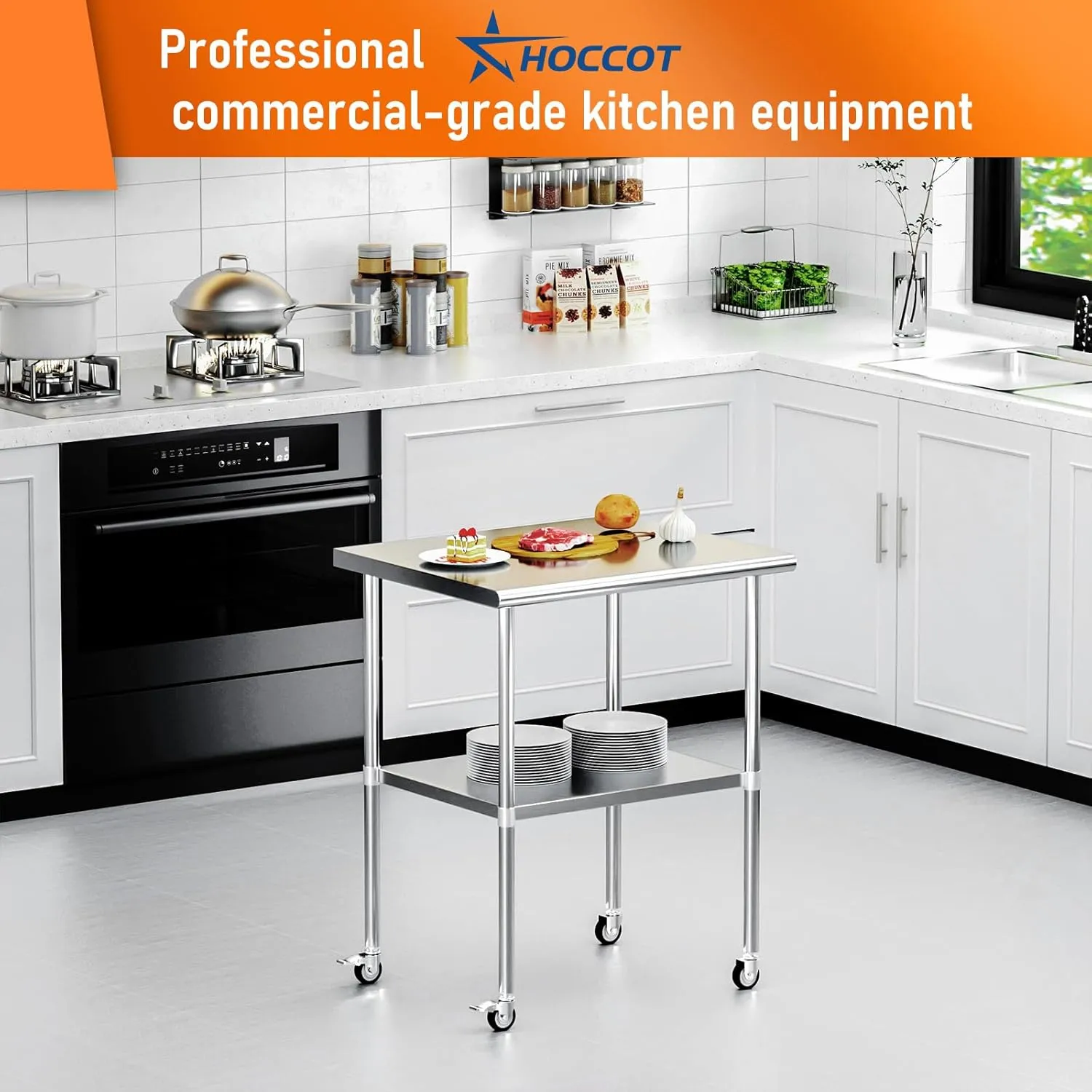 Stainless Steel Table with Wheels 24" x 30" Utility Worktable with Adjustable Undershelf for Commercial Kitchen, Garage, Restaurant