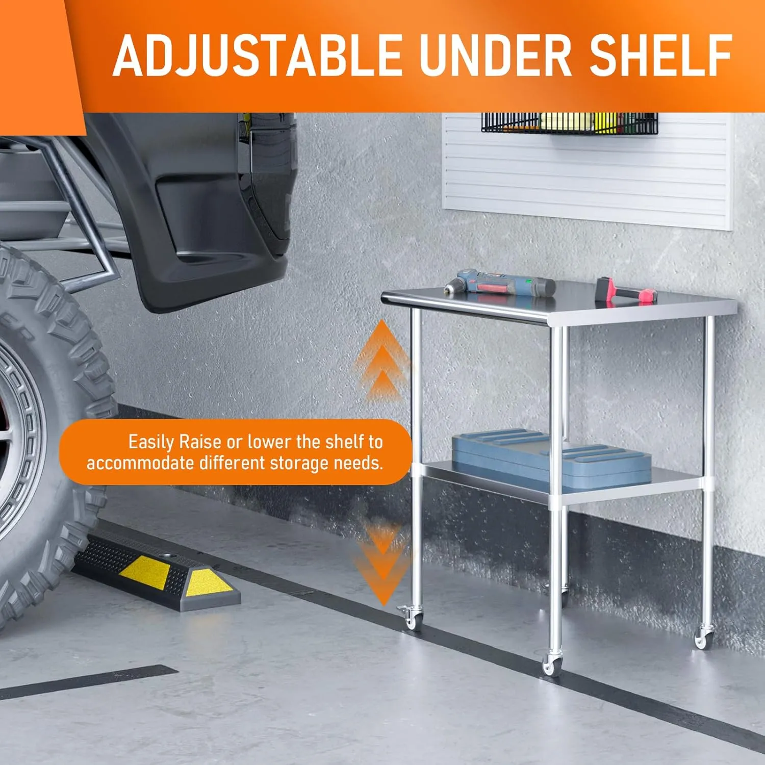 Stainless Steel Table with Wheels 24" x 30" Utility Worktable with Adjustable Undershelf for Commercial Kitchen, Garage, Restaurant