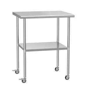 Stainless Steel Table with Wheels 24" x 30" Utility Worktable with Adjustable Undershelf for Commercial Kitchen, Garage, Restaurant