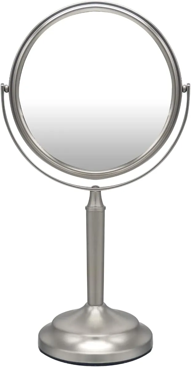 Stainless Steel Tabletop Makeup Vanity Mirror 1X and 3X Magnification Round Swivel Mirror for Desk, Bedroom, Bathroom (Brushed Nickel)