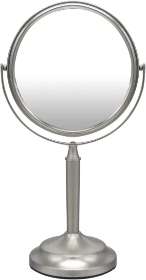 Stainless Steel Tabletop Makeup Vanity Mirror 1X and 3X Magnification Round Swivel Mirror for Desk, Bedroom, Bathroom (Brushed Nickel)