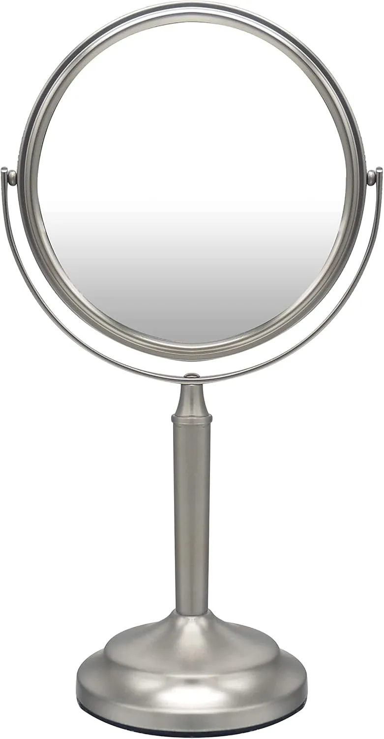 Stainless Steel Tabletop Makeup Vanity Mirror 1X and 3X Magnification Round Swivel Mirror for Desk, Bedroom, Bathroom (Brushed Nickel)