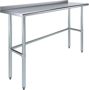 Stainless Steel Work Table with Open Base & 1.5" Backsplash – 18" x 60" | Commercial Kitchen Utility Prep Table | NSF Certified | Foodservice & Industrial Use (18x60)