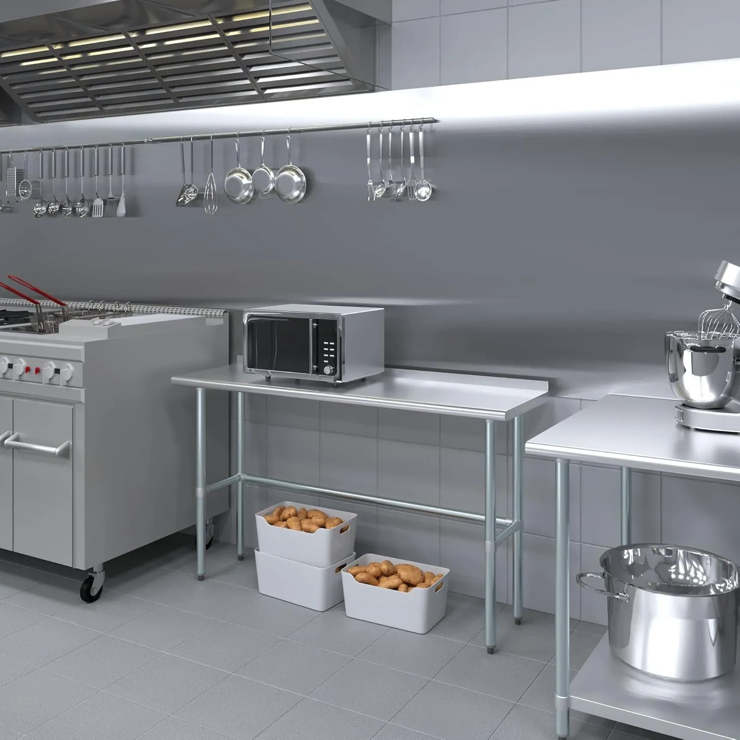 Stainless Steel Work Table with Open Base & 1.5" Backsplash – 18" x 60" | Commercial Kitchen Utility Prep Table | NSF Certified | Foodservice & Industrial Use (18x60)