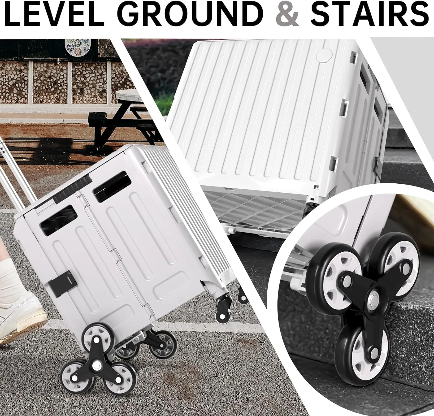 Stair Climbing Cart with Wheels: Collapsible Rolling Cart for Teachers School Supplies Books Art Projects Grocery Trade Shows & Stairs Foldable Utility Organizer with Lid Crate Basket Shelves