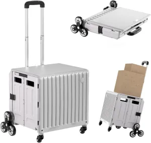 Stair Climbing Cart with Wheels: Collapsible Rolling Cart for Teachers School Supplies Books Art Projects Grocery Trade Shows & Stairs Foldable Utility Organizer with Lid Crate Basket Shelves