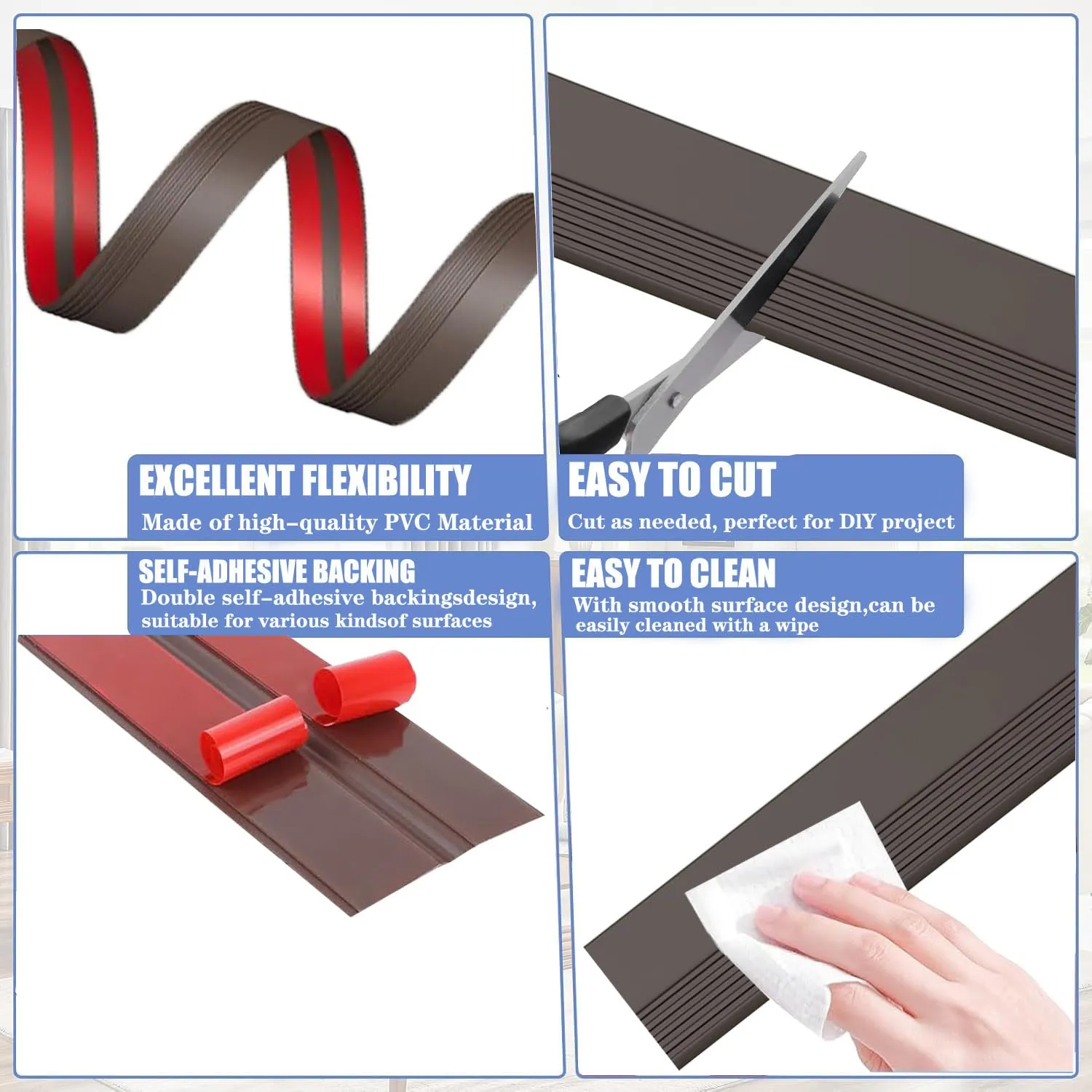 Stair Nosing 12Ft - Brown Rubber Stair Edge Protector - Vinyl Stair Nose Molding - Stair Nose Edge Trim for Steps - for Indoor and Outdoor - Non Slip and Waterproof