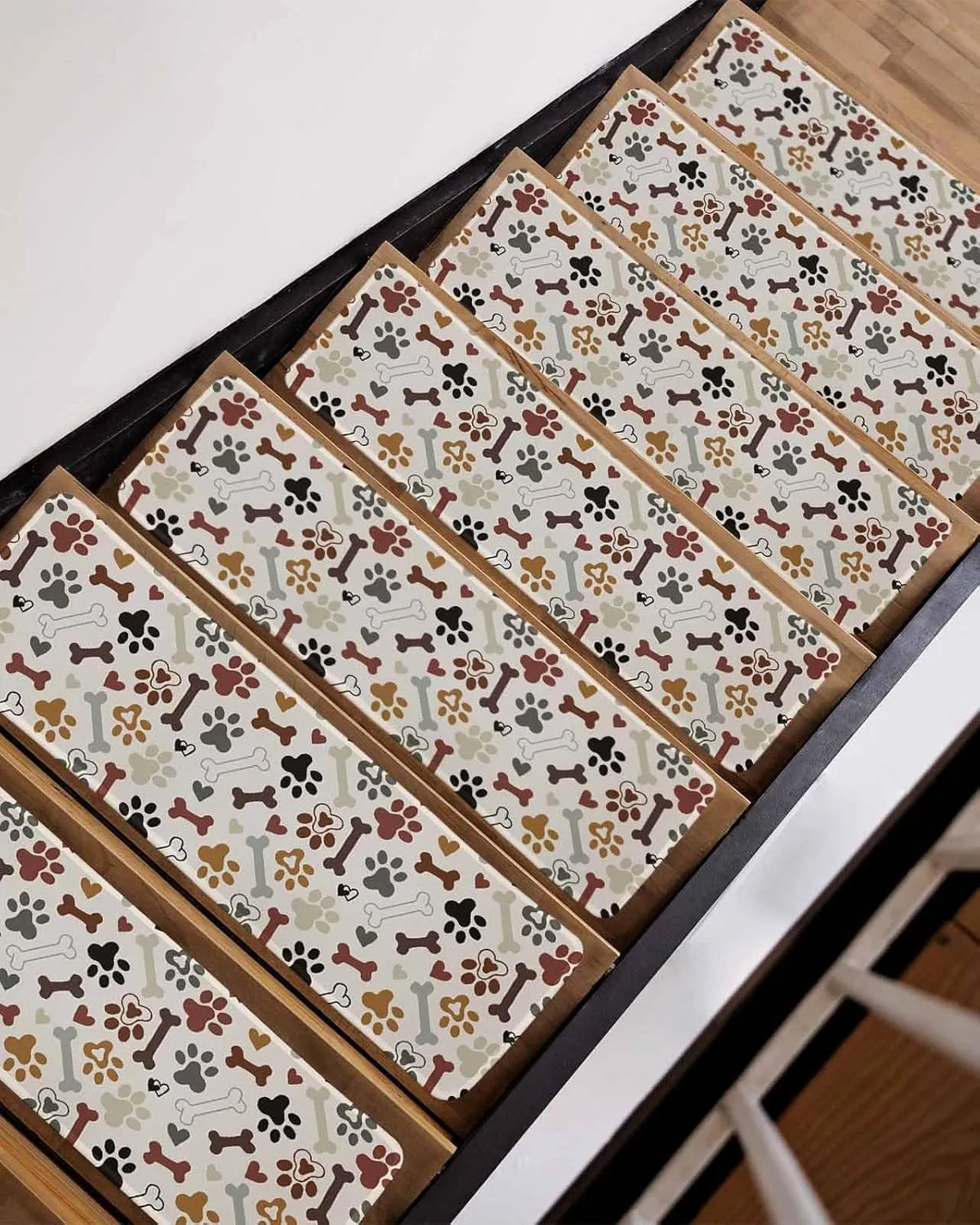 Stair Treads for Wooden Steps 15 Pack - 8"x30",Pet Dog Paw Bone Love Heart Indoor Stair Runner Non Slip Carpet Mat Staircase Step Treads for Kids Elders and Pets,Seamless Animal Claw Prints