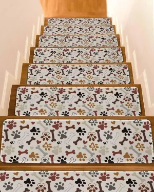 Stair Treads for Wooden Steps 15 Pack - 8"x30",Pet Dog Paw Bone Love Heart Indoor Stair Runner Non Slip Carpet Mat Staircase Step Treads for Kids Elders and Pets,Seamless Animal Claw Prints