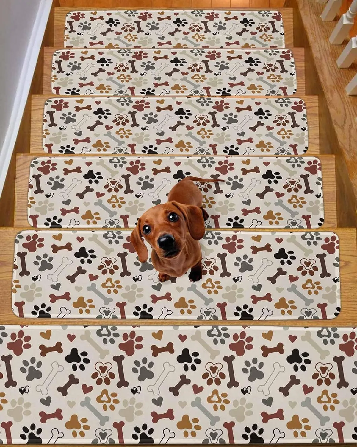 Stair Treads for Wooden Steps 15 Pack - 8"x30",Pet Dog Paw Bone Love Heart Indoor Stair Runner Non Slip Carpet Mat Staircase Step Treads for Kids Elders and Pets,Seamless Animal Claw Prints