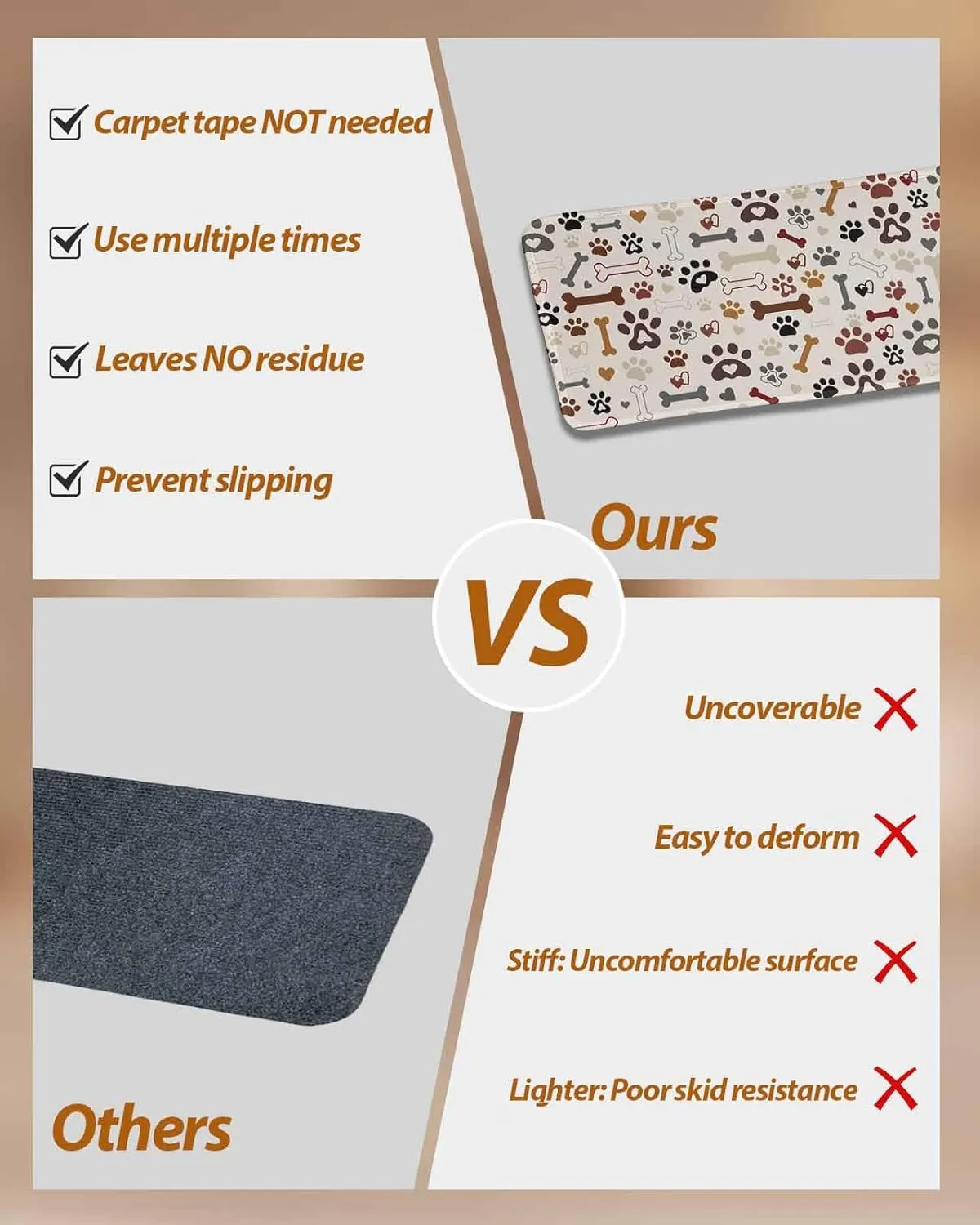 Stair Treads for Wooden Steps 15 Pack - 8"x30",Seamless Dog Paw Bone Texture Indoor Stair Runner Non Slip Carpet Mat Staircase Step Treads for Kids Elders and Pets,Pet Claw Love Heart on Khaki