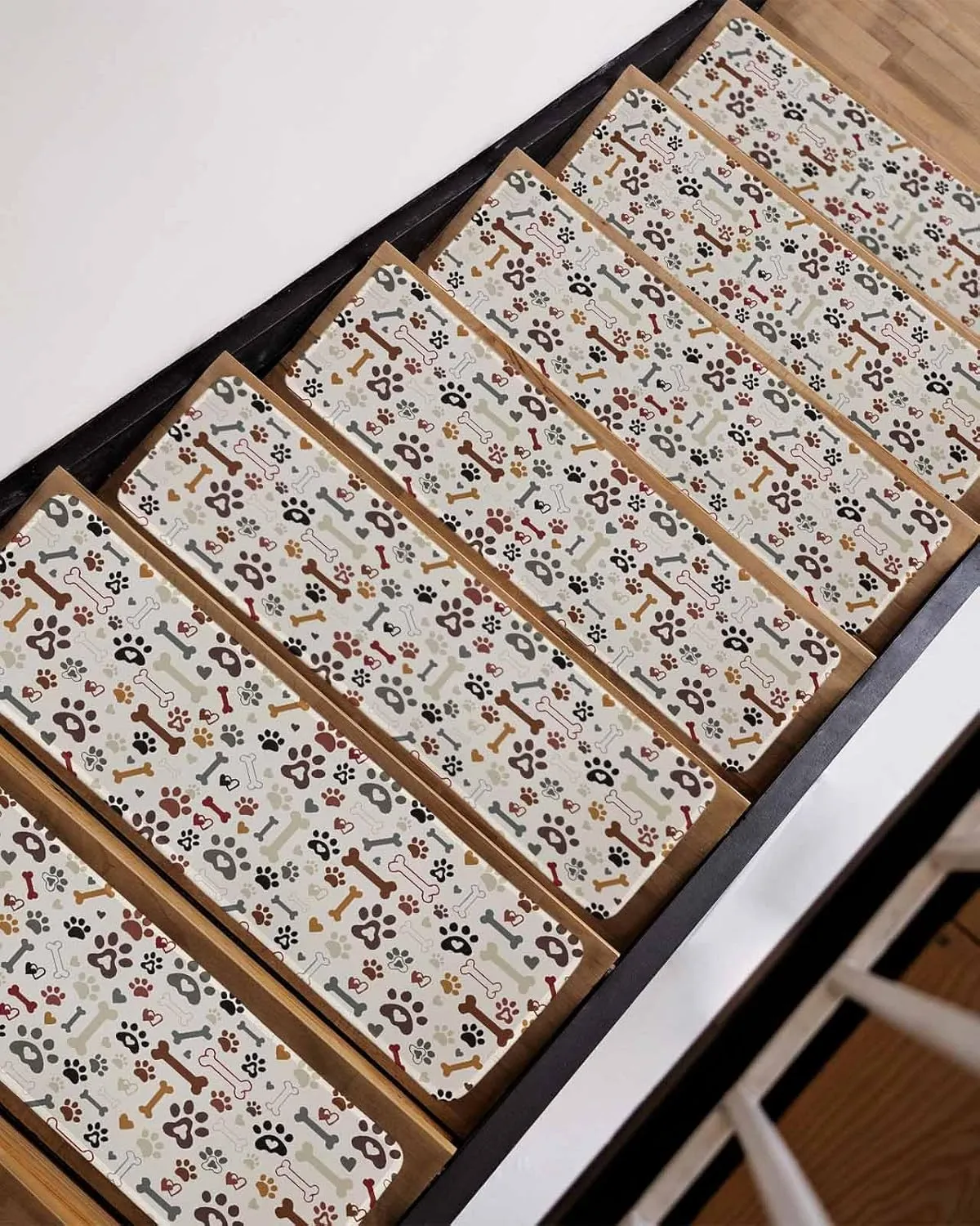Stair Treads for Wooden Steps 15 Pack - 8"x30",Seamless Dog Paw Bone Texture Indoor Stair Runner Non Slip Carpet Mat Staircase Step Treads for Kids Elders and Pets,Pet Claw Love Heart on Khaki