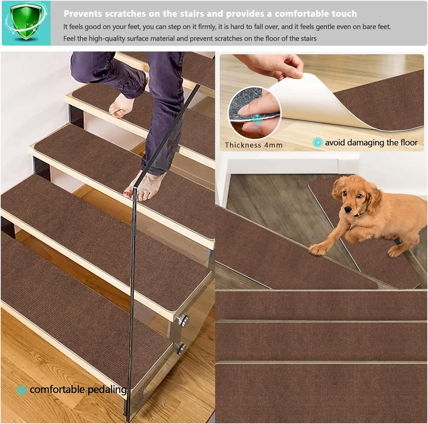 Stair Treads for Wooden Steps Indoor Stair Treads Rugs Anti Slip Carpet for Stairs Runner Non Slip Carpet Mat Rugs Spiral Staircase kit for Elder and Kids