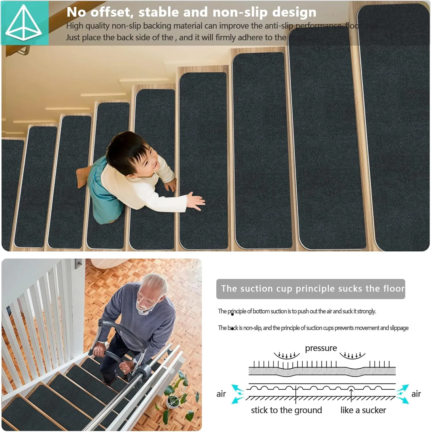 Stair Treads for Wooden Steps Indoor Stair Treads Rugs Anti Slip Carpet for Stairs Runner Non Slip Carpet Mat Rugs Spiral Staircase kit for Elder and Kids