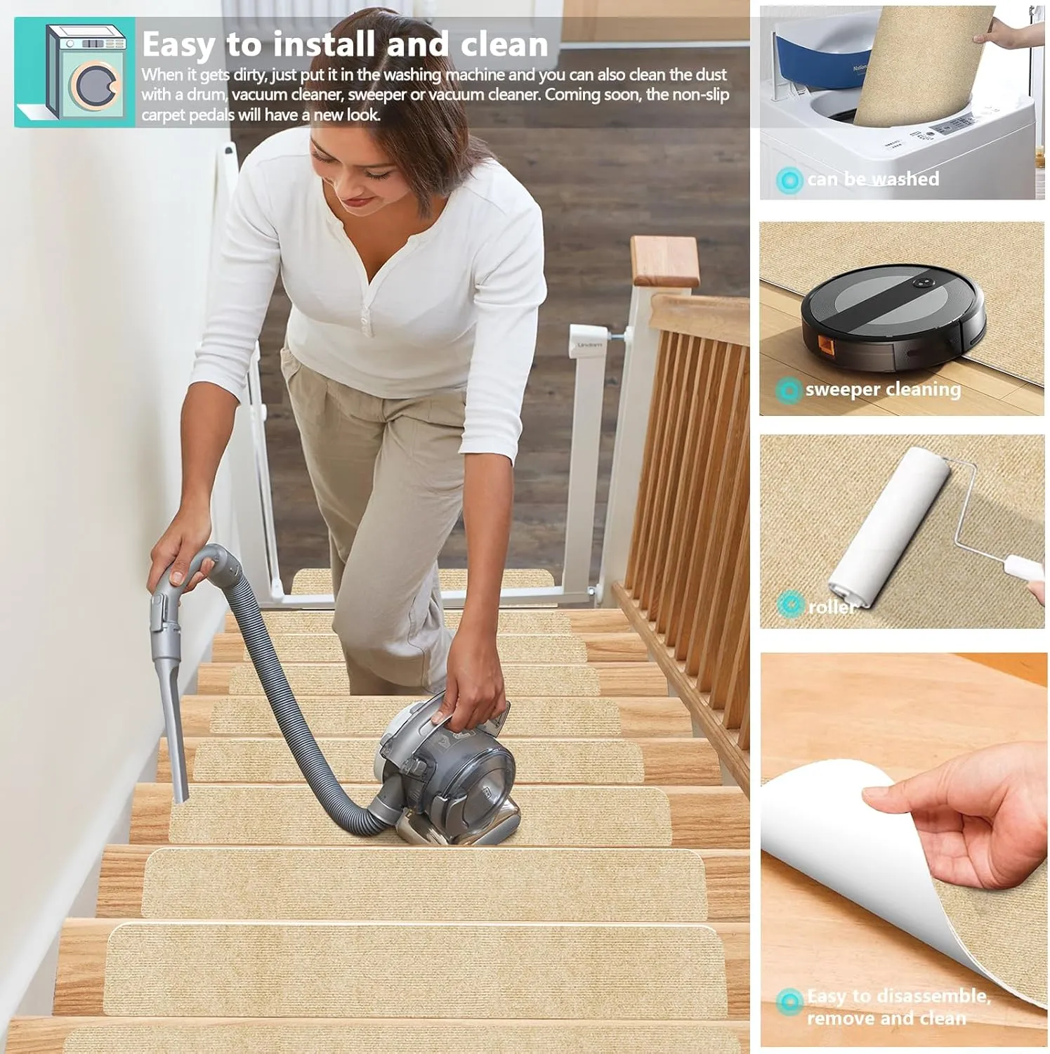Stair Treads for Wooden Steps Indoor Stair Treads Rugs Anti Slip Carpet for Stairs Runner Non Slip Carpet Mat Rugs Spiral Staircase kit for Elder and Kids