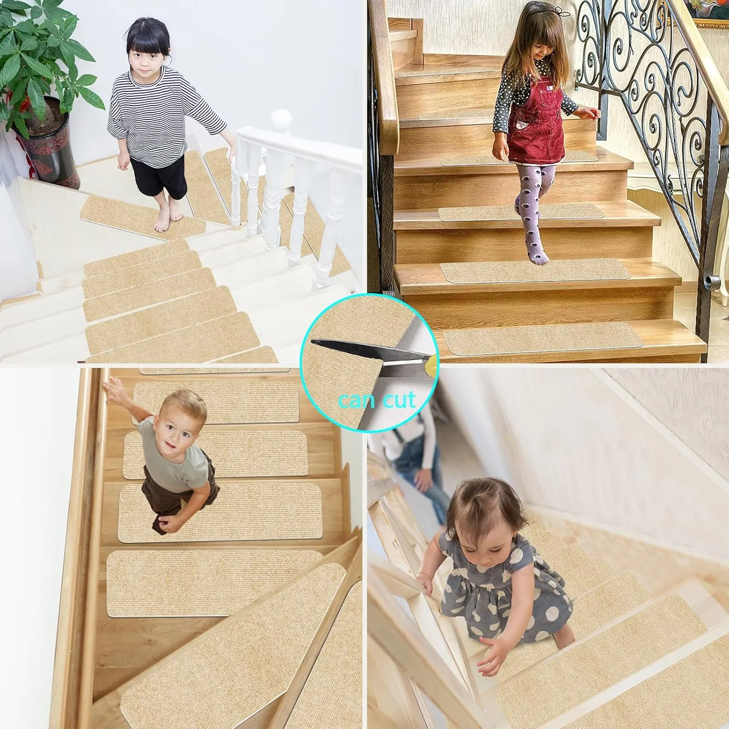 Stair Treads for Wooden Steps Indoor Stair Treads Rugs Anti Slip Carpet for Stairs Runner Non Slip Carpet Mat Rugs Spiral Staircase kit for Elder and Kids