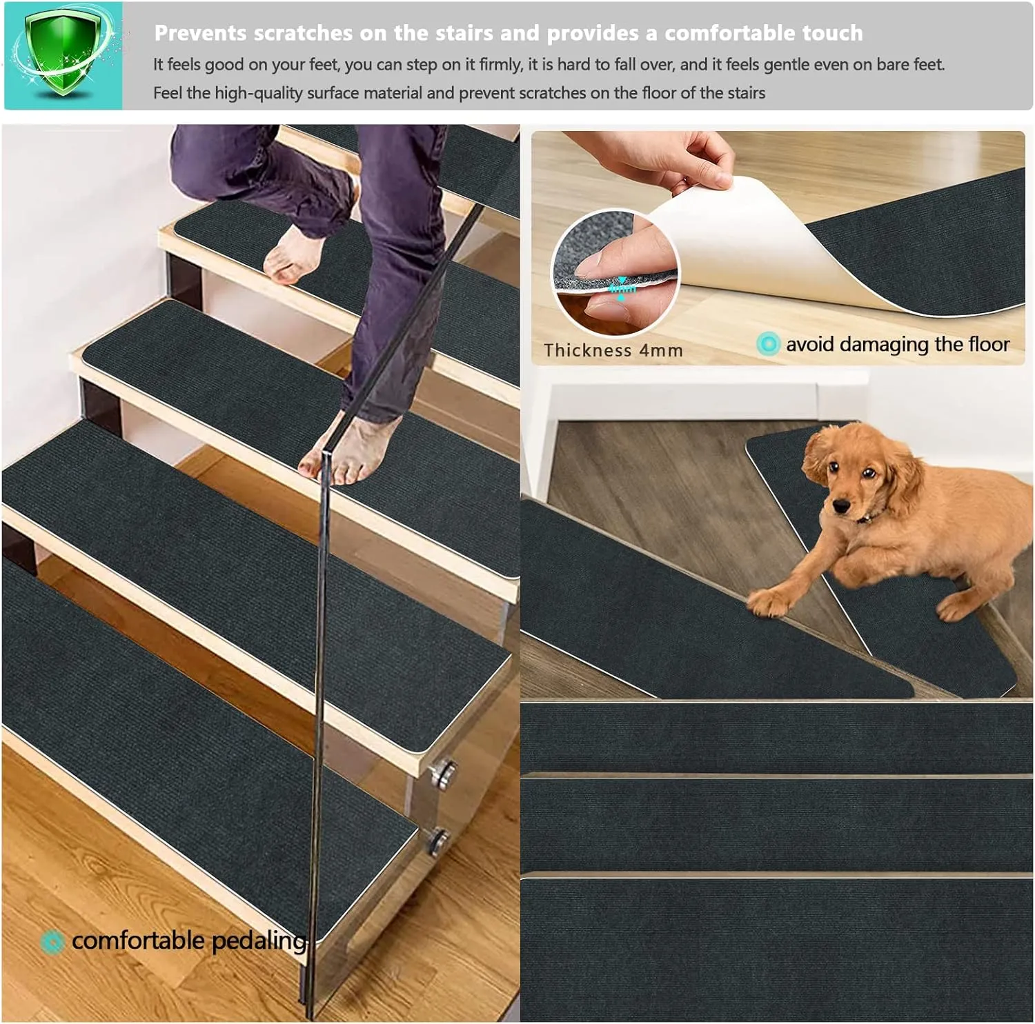 Stair Treads for Wooden Steps Indoor Stair Treads Rugs Anti Slip Carpet for Stairs Runner Non Slip Carpet Mat Rugs Spiral Staircase kit for Elder and Kids