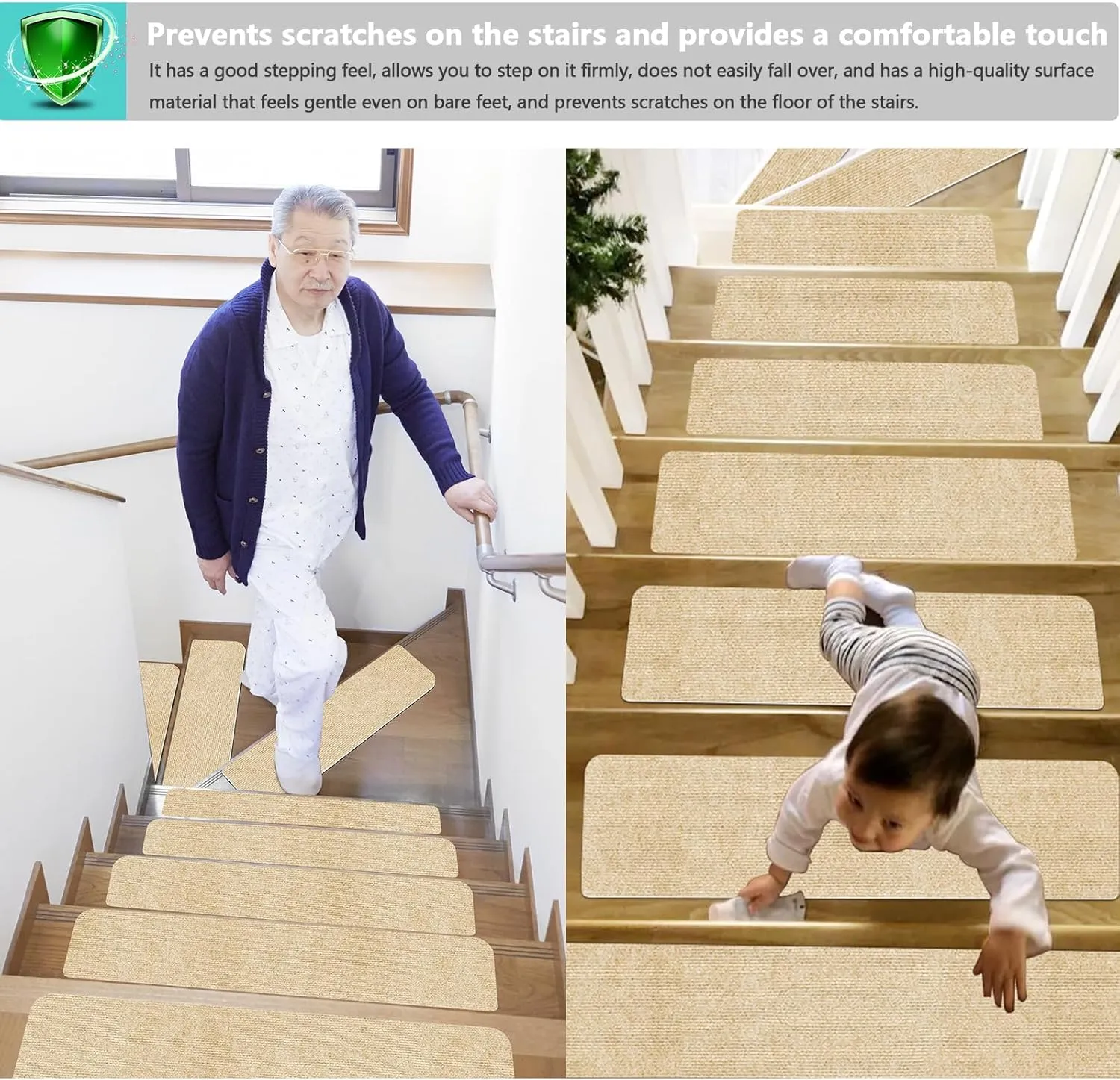Stair Treads for Wooden Steps Indoor Stair Treads Rugs Anti Slip Carpet for Stairs Runner Non Slip Carpet Mat Rugs Spiral Staircase kit for Elder and Kids