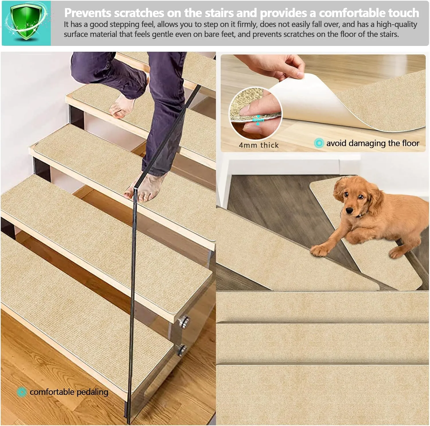 Stair Treads for Wooden Steps Indoor Stair Treads Rugs Anti Slip Carpet for Stairs Runner Non Slip Carpet Mat Rugs Spiral Staircase kit for Elder and Kids