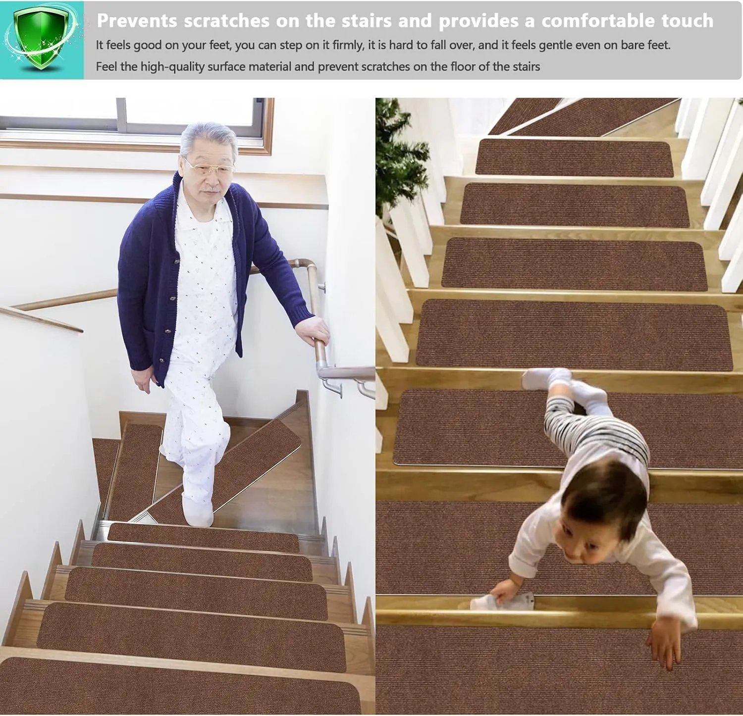 Stair Treads for Wooden Steps Indoor Stair Treads Rugs Anti Slip Carpet for Stairs Runner Non Slip Carpet Mat Rugs Spiral Staircase kit for Elder and Kids