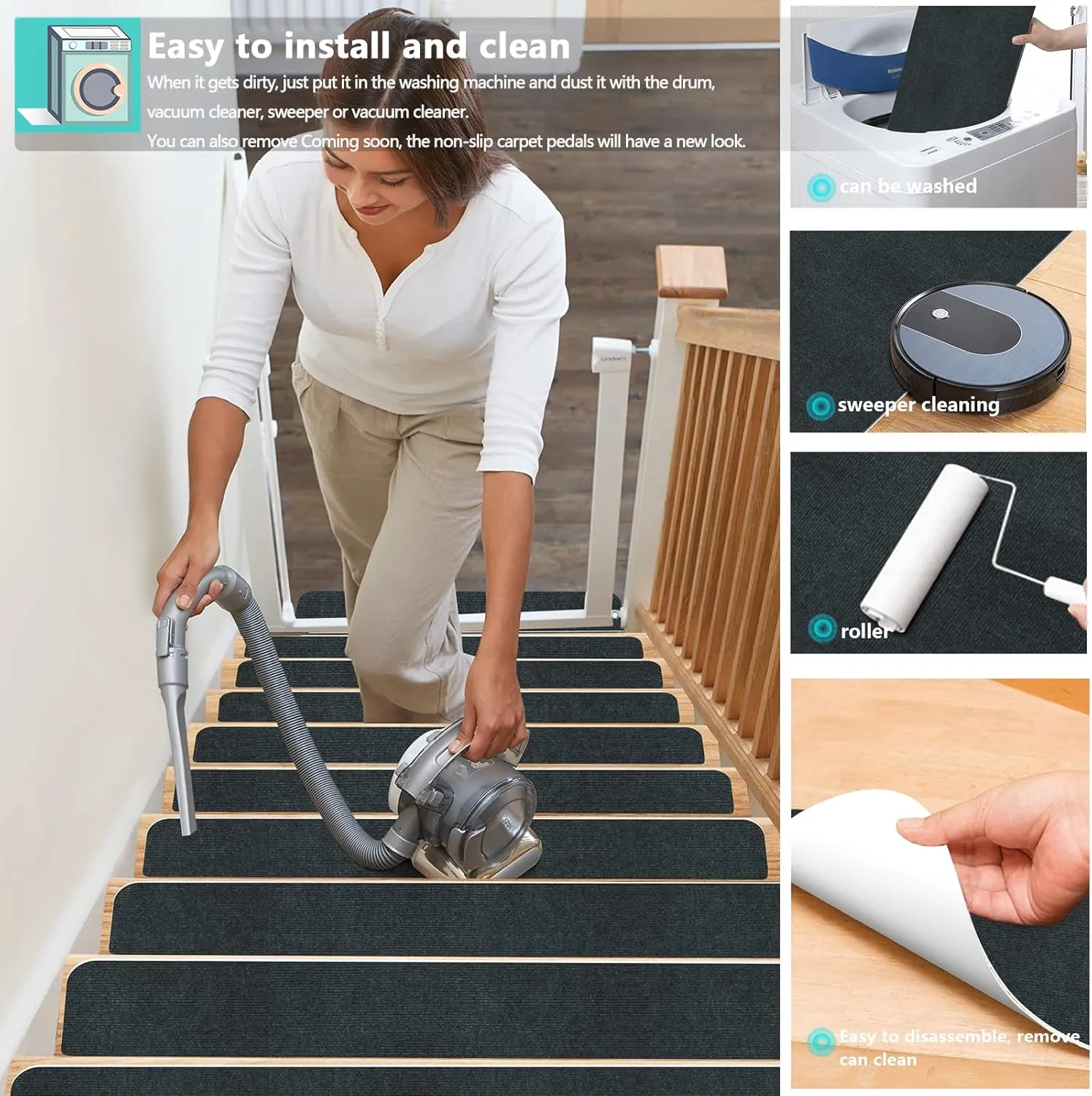Stair Treads for Wooden Steps Indoor Stair Treads Rugs Anti Slip Carpet for Stairs Runner Non Slip Carpet Mat Rugs Spiral Staircase kit for Elder and Kids