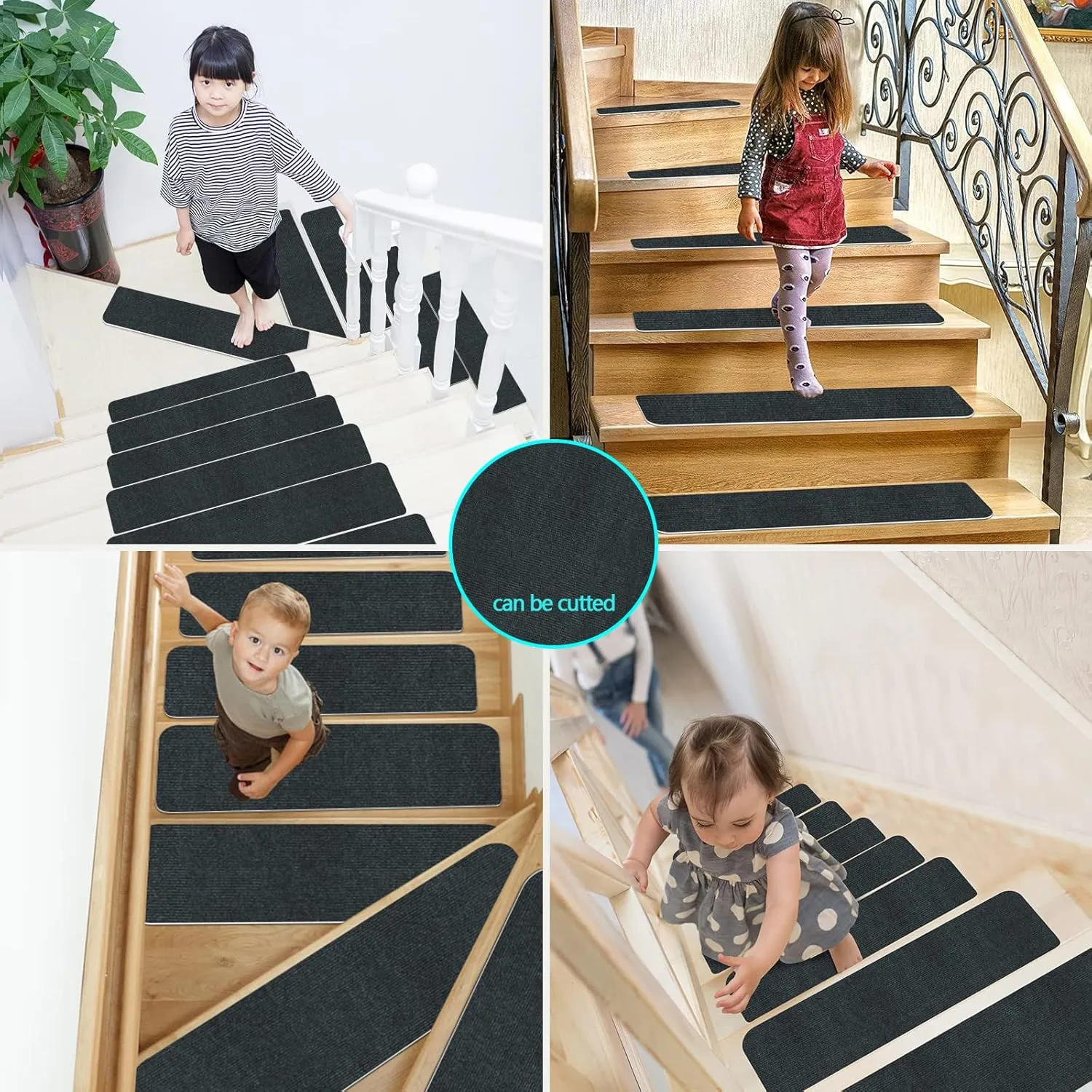 Stair Treads for Wooden Steps Indoor Stair Treads Rugs Anti Slip Carpet for Stairs Runner Non Slip Carpet Mat Rugs Spiral Staircase kit for Elder and Kids